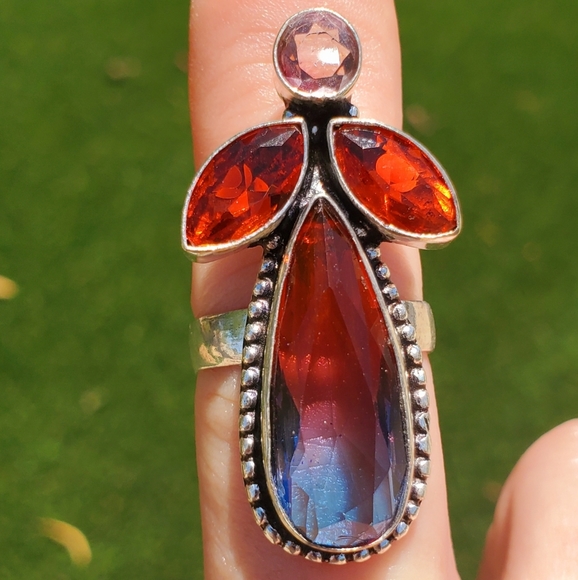 New Bi-Color Tourmaline, Garnet 925 Silver Ring. - Picture 14 of 16